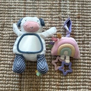 Itzy Ritzy Sensory Tummy Time Cow Toy Mirror and Pastel Rainbow Jingle Toy